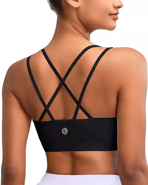 RUNNING GIRL Sports Bras for Women High Support,Criss-Cross Back Strappy Bra Moulded Cup High Impact Workout Crop Tops(WX3018 Black XL)