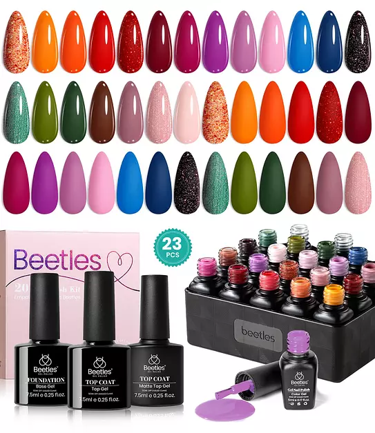 Beetles Fall Gel Nail Polish Set, 23Pcs Orange Burgundy Red Olive Green