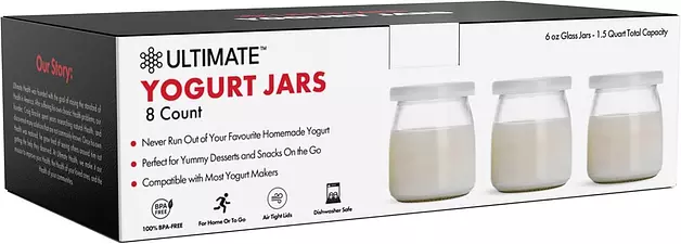 Ultimate Yogurt Jars, Make More Delicious Yogurt! 8 Count Small Glass Yogurt Cups With Lids, 100% BPA Free, Airtight & Dishwasher Safe! Perfect Containers for Yoghurt, Oatmeal, Pudding, or Jello