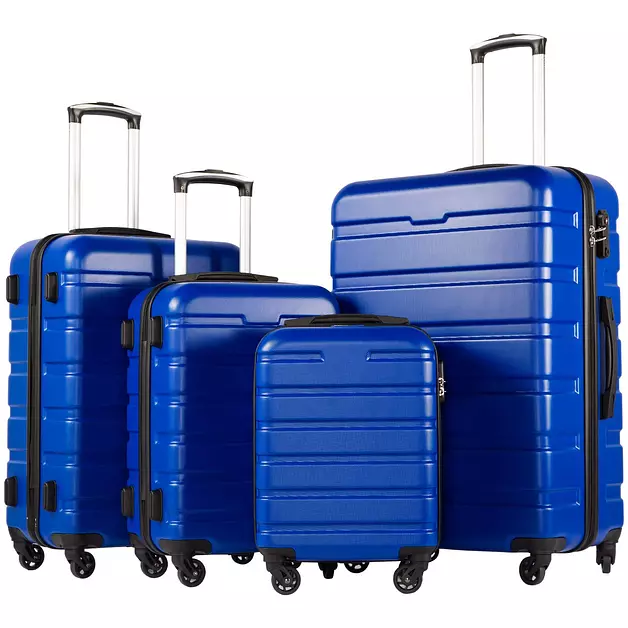 Coolife Luggage Set, Lightweight Durable Hardshell, 4 piece, Navy