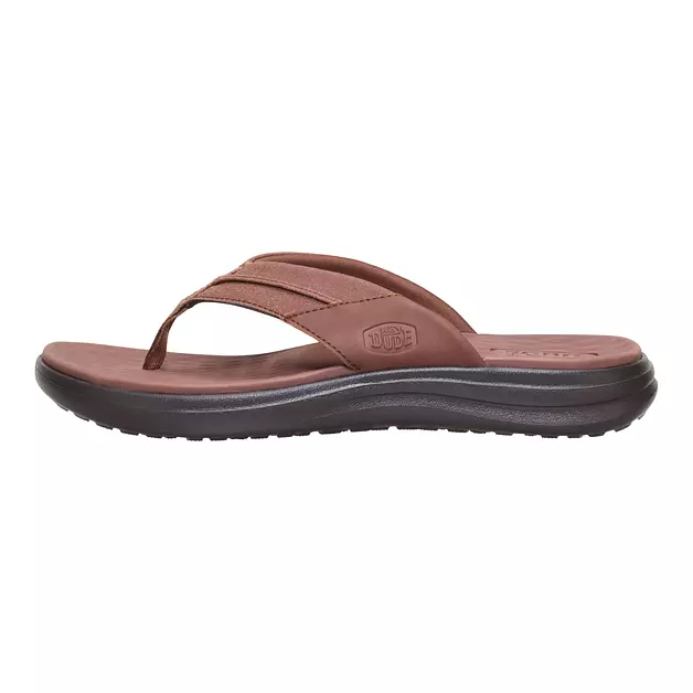 HEYDUDE Men's Finn Flip Sandal, Downtown Brown/Argan Oil Size 11 | Lightweight Easy On Style | Travel Ready Casual Flip Flops for Men