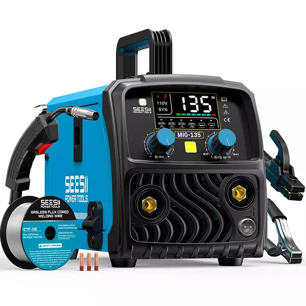 SEESII 135A MIG Welder 110V - 3-in-1 Gasless Flux Core/Lift TIG/Stick Welding Machine, 7.7lbs Portable IGBT Inverter, Large Digital Display Multi Process Welder