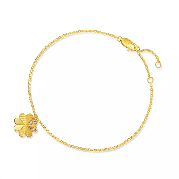 CHOW SANG SANG Essence 999 24K Gold Four-Leaf Clover with Diamond Bracelet for Women 94311B | 7 Inches, (18 CM)