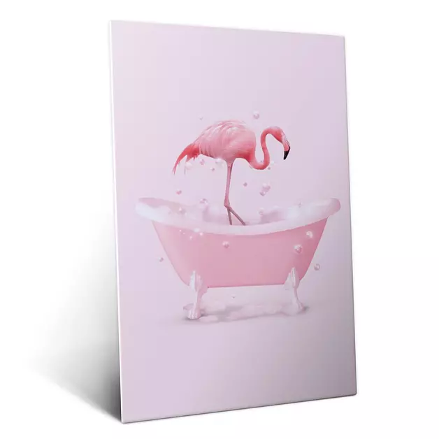Displate Metal Poster Funny Bathroom Art Bathtub Flamingo Wall Art M