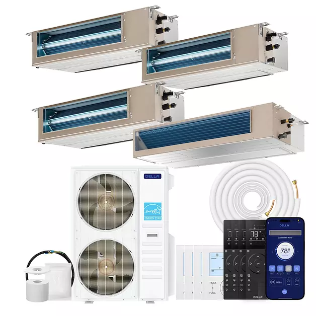 DELLA 55K BTU 4 Zone (2x12K+18K+24K BTU) Concealed Ducted Mini Split AC