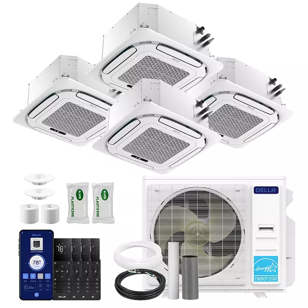 DELLA 42,000 BTU 4 Zone (9K+2x12K+23K) Ceiling Cassette Mini Split AC
