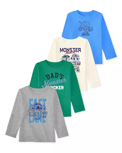 Garanimals Toddler Boy Monster Truck Long Sleeve T-Shirt, 4T, 4 Pack