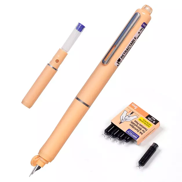 WRITECH Clictek Retractable Fountain Pen: Fine Black Ink with 5 Cartridges