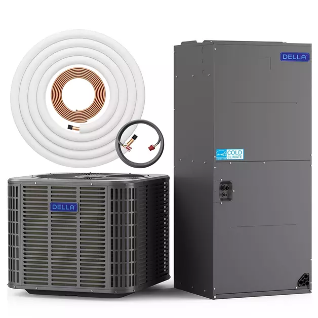 DELLA 47,000 BTU Ducted Central Air Conditioner with Air Handler, 18 SEER2 208-230V, Two-Stage Compressor, Pre-Charged, Heat Pump Inverter Split System AC, 25ft Kit Installation