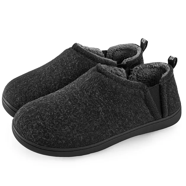 Snug Leaves Men’s Slippers Faux Wool Winter shoes Dark Gray, 11-12 US