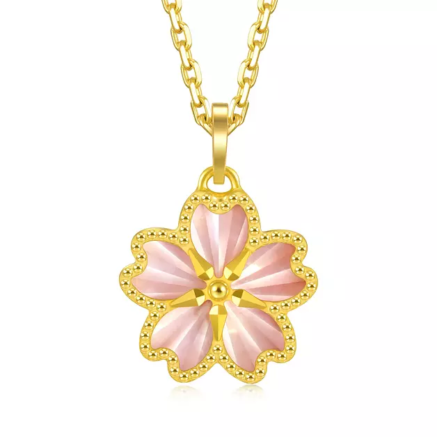 CHOW SANG SANG 999.9 24K Gold Essence Mother of Pearl Cherry Blossom Pendant for Women 93169P [Not Include the Necklace]
