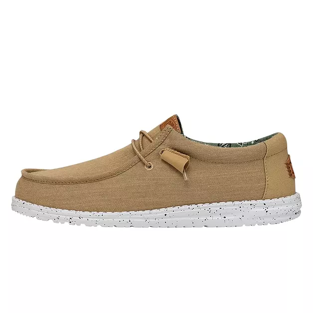 HEYDUDE Men's Wally Washed Canvas Walnut Size 8 | Men's Shoes | Men's Slip-on Loafers | Comfortable & Light-Weight
