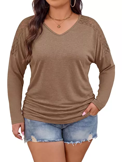 HDLTE Plus Size Tops for Women Long Sleeve Shirts Lace Blouse Fall Outfits