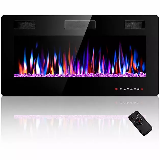 Electactic 36-Inch Electric Fireplace, 12 Flame Colors, Remote Control | Ultra-thin 3.94-Inch Profile with Touch Controls, Overheat Protection, and Low-Noise Sleep Mode for Added Comfort., Matte Black, 36 Inch