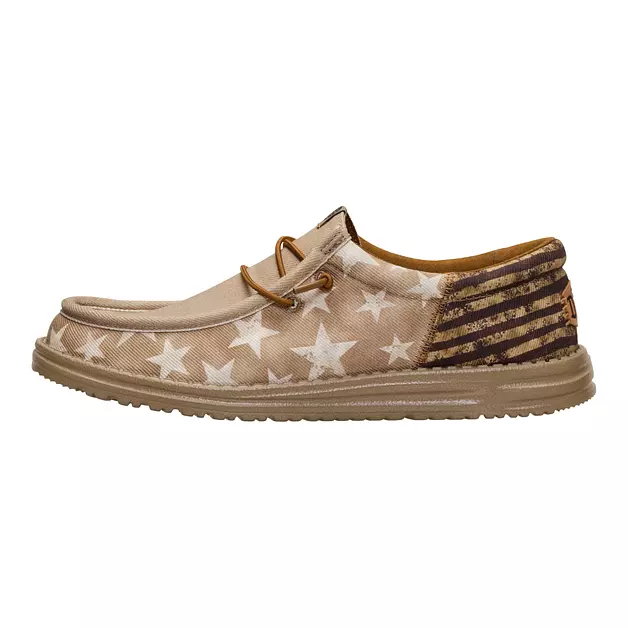 HEYDUDE Mens Wally Funk Patriot Casual Shoes, Sepia Tint/Multi Size 12 | Lightweight Canvas Slip Ons with Memory Foam Insole