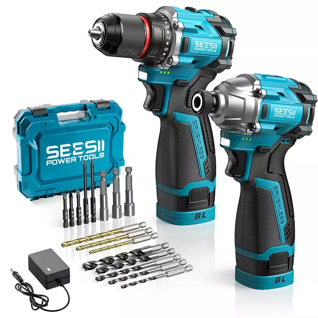 Cordless Drill Impact Driver Brushless Power Tool Combo Kits for Home DIY