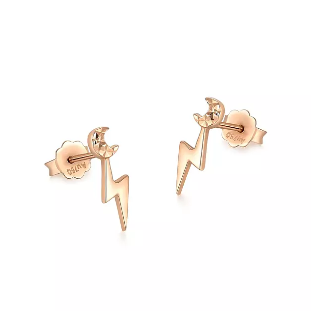 CHOW SANG SANG Delicate Gold 18K Rose Gold MINTY Collection Moon & Lightbolt Stud Earrings for Women 92545E