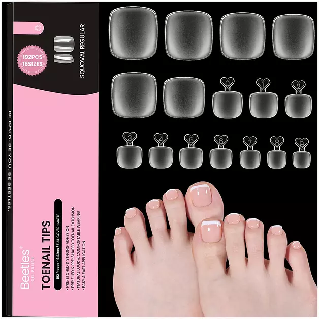 Beetles Soft Gel Toe Nail Tips Square - 16 Sizes 192 Pcs Nail Tips