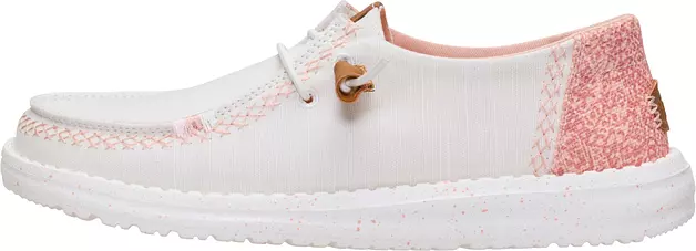 HEYDUDE Women's Wendy Boho Butterfly Slip On Shoe, Snow White/Pink Size 10 | Lightweight Slip On Loafers | Easy On Travel Ready Fit