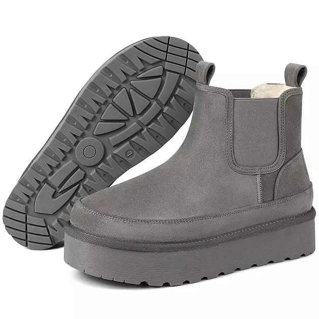 Winter Platform Ankle Chelsea Boots for Women Slip On Snow Grey Booties