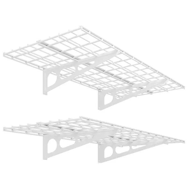FLEXIMOUNTS 2-Pack 2x4ft 24-inch-by-48-inch Wall Shelf Garage Storage Rack Wall Mounted Floating Shelves, White, Classic Series