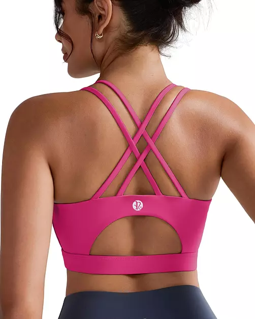 RUNNING GIRL Sports Bras for Women,Strappy Back Pink Bra Plus Size Supportive Workout Bras Padded(WX2354Bright Pink,XXL)