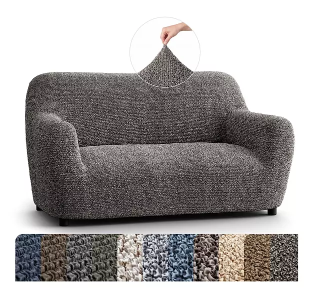 PAULATO BY GA.I.CO. Loveseat Slipcover - Oversized Chair Cover - Stretch Couch Cover - Cushion Love Seat Sofa Slipcovers - 1-Piece Form Fit Washable Protector - Microfibra - Mediterra Graphite
