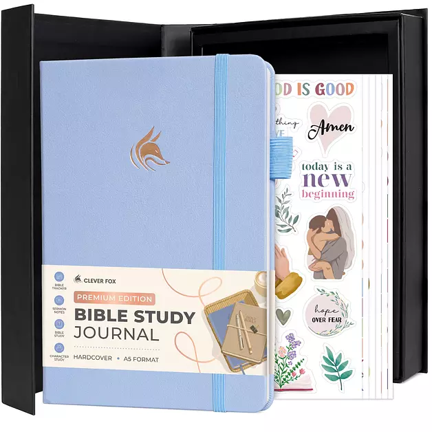 Clever Fox Bible Study Journal Premium Guided Notebook 5.8x8.3 Periwinkle