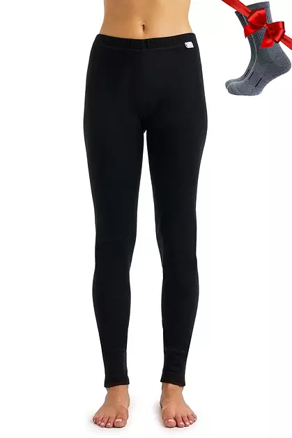 100% Merino Wool Base Layer Women Pants - Thermal Leggings Underwear (Medium, 320 Black)