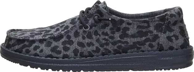 HEYDUDE Women's Wendy Stretch Jersey Leopard Slip On Shoe, Charcoal/Multi Size 12 | Lightweight Casual Loafers | Easy On Travel Ready Fit