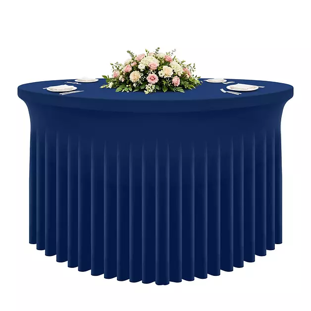 Smiry Round Spandex Tablecloth, Elastic Fitted Washable Tablecloths for 60 Round Tables, Waterpoof Stretch Table Cover Skirt for Outdoor, Wedding, Banquet & Parties, Navy